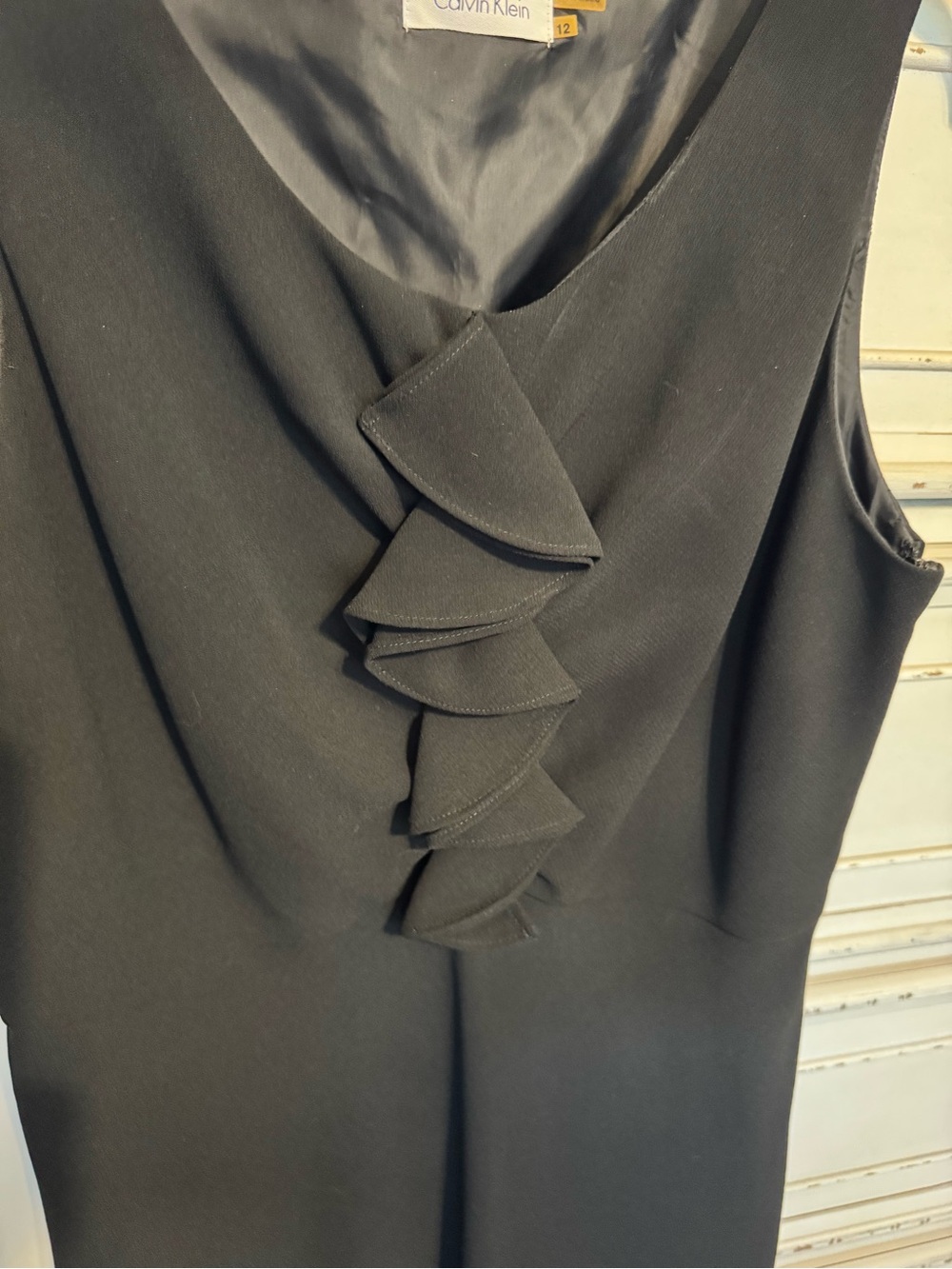 Calvin Klein Black Sleeveless Ruffle-Front Dress